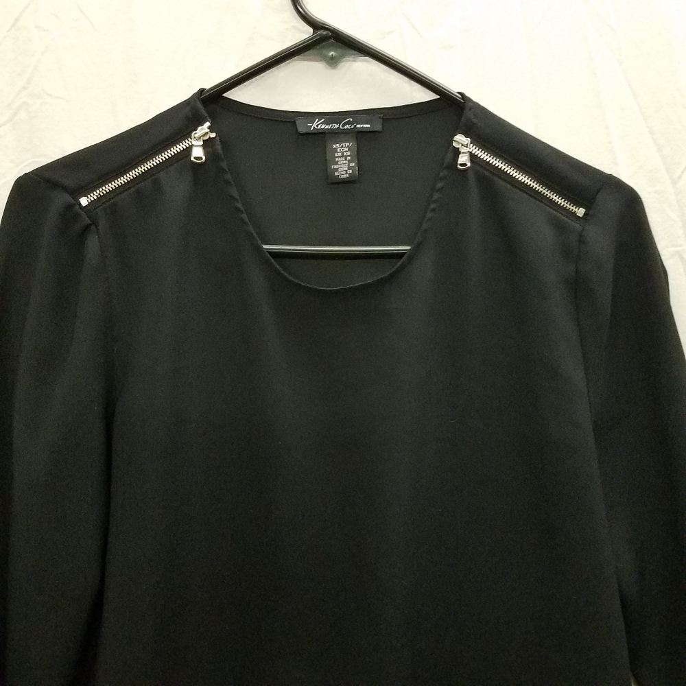 Kenneth Cole black long sleeve sheer blouse Xsmall